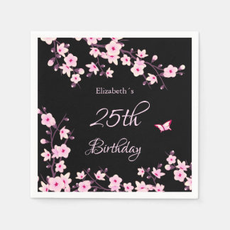 Cherry Blossoms Pink Black Custom Birthday  Servet