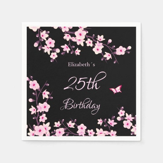 Cherry Blossoms Pink Black Custom Birthday  Servet (Voorkant)