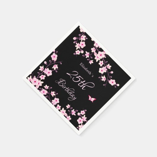 Cherry Blossoms Pink Black Custom Birthday  Servet (Hoek)