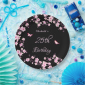 Cherry Blossoms Pink Black Custom Papieren Bordje (Feest)