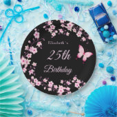 Cherry Blossoms Pink Black Custom Papieren Bordje (Feest)