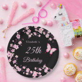 Cherry Blossoms Pink Black Custom Papieren Bordje (Feest)