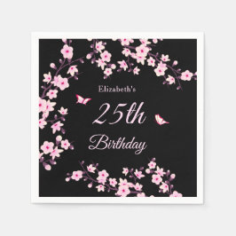 Cherry Blossoms Pink Black Custom Servet