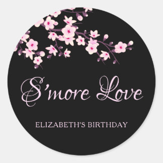 Cherry Blossoms Pink Black S'more Love Ronde Sticker