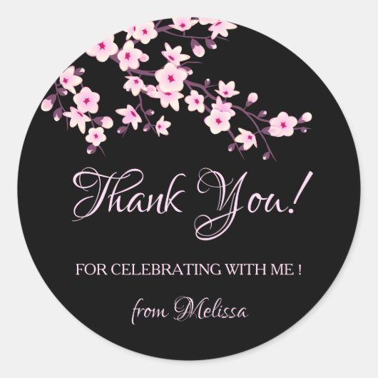 Cherry Blossoms Pink Black Thank You Ronde Sticker (Voorkant)