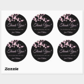 Cherry Blossoms Pink Black Thank You Ronde Sticker (Vel)