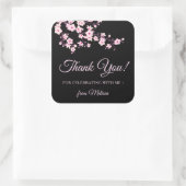 Cherry Blossoms Pink Black Thank You Vierkante Sticker (Tas)