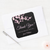 Cherry Blossoms Pink Black Thank You Vierkante Sticker (Envelop)