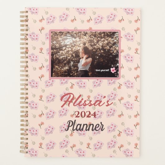 Cherry Blossoms Pink Voeg naam en jaarplanner toe Planner (Voorkant)