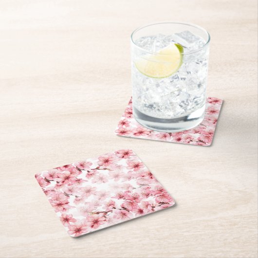 Cherry Blossoms Pink White Custom Kartonnen Onderzetters (Insitu)