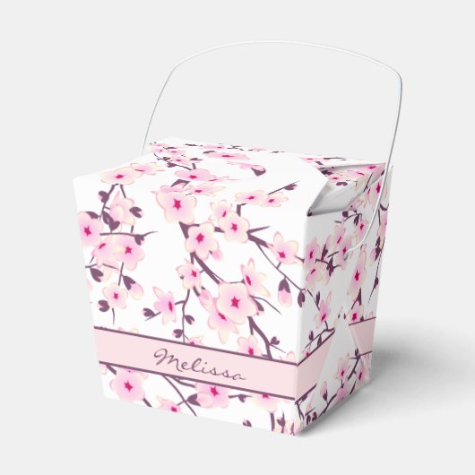 Cherry Blossoms Pink White Floral Add Name Bedankdoosjes (Voorkant Zijde)