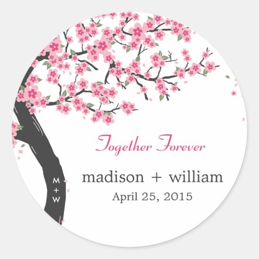 Cherry Blossoms Ronde Favor Sticker (Voorkant)