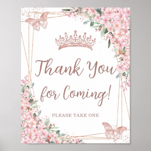 Cherry Blossoms Roos Gold Quinceañera Bedankt Poster (Voorkant)