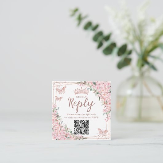 Cherry Blossoms Roos Gold Quinceanera QR-code Informatiekaartje (Staand voorkant)
