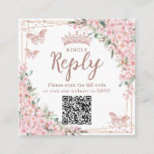 Cherry Blossoms Roos Gold Quinceanera QR-code Informatiekaartje (Voorkant)