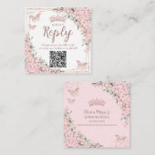 Cherry Blossoms Roos Gold Quinceanera QR-code Informatiekaartje (Voorkant / Achterkant)