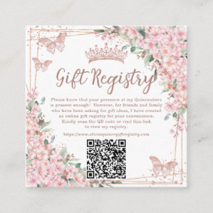 Cherry Blossoms Roos Gold Quinceanera QR Gift Informatiekaartje