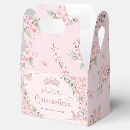 Cherry Blossoms Roos Gold Quinceanera Verjaardag Bedankdoosjes (Geopend)