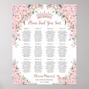 Cherry Blossoms Roos Gold Quinceanera Zitplaatsen Poster