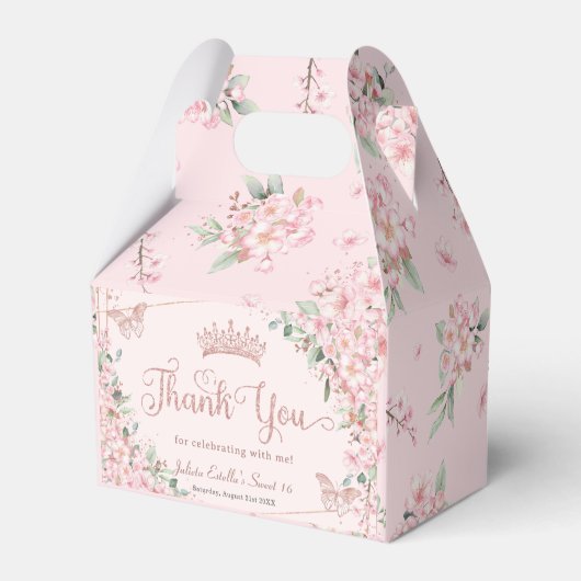 Cherry Blossoms Roos Gold Sweet Zestien Verjaardag Bedankdoosjes (Achterkant)