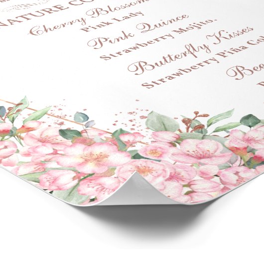 Cherry Blossoms Roos Gouden Vlinders Drink Menu Poster (Hoek)