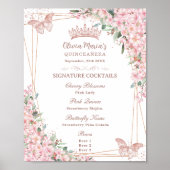 Cherry Blossoms Roos Gouden Vlinders Drink Menu Poster (Voorkant)