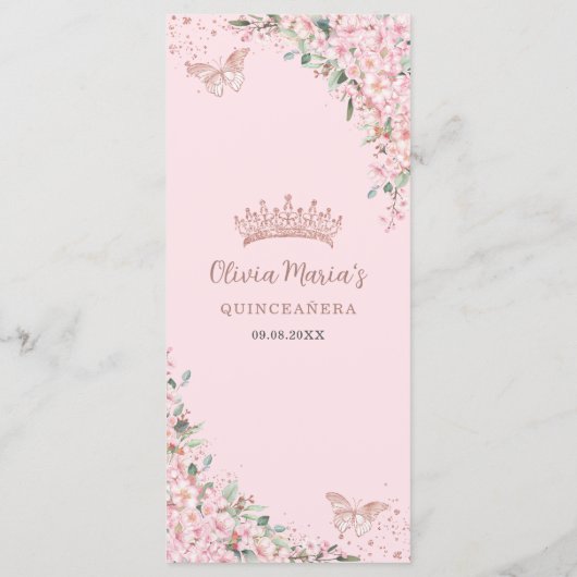 Cherry Blossoms Roos Gouden Vlinders Slim Menu (Achterkant)