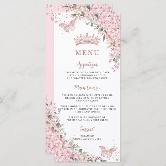 Cherry Blossoms Roos Gouden Vlinders Slim Menu (Voorkant / Achterkant)