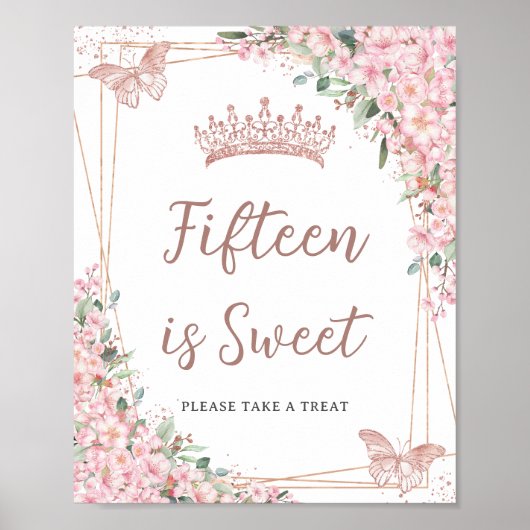 Cherry Blossoms Roos Gouden Vlinders Sweet Treat Poster (Voorkant)