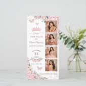 Cherry Blossoms Rose Gold Photo Booth Quinceanera  Save The Date (Staand voorkant)
