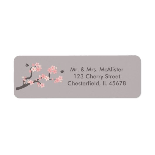 Cherry Blossoms roze/grijs adreslabel Etiket (Voorkant)