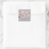 Cherry Blossoms roze/grijze vierkante sticker (Tas)