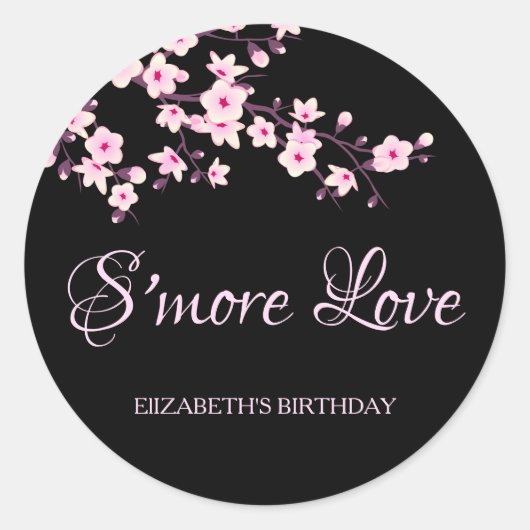 Cherry Blossoms Roze Zwart S'meer Liefde Ronde Sticker (Voorkant)
