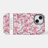 Cherry Blossoms Sakura Monogrammed iPhone 15 Case (Achterkant horizontaal)