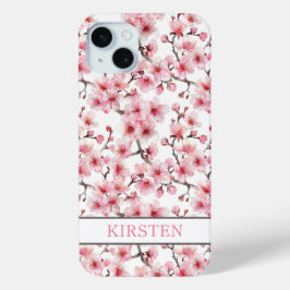 Cherry Blossoms Sakura Pattern Monogrammed iPhone 15 Mini Hoesje