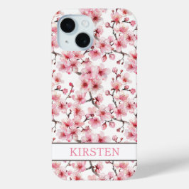 Cherry Blossoms Sakura Pattern Monogrammed iPhone 15 Case