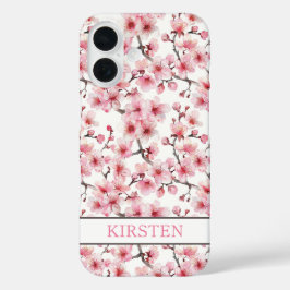 Cherry Blossoms Sakura Pattern Monogrammed iPhone 16 Hoesje