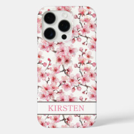 Cherry Blossoms Sakura Pattern Monogrammed iPhone 16 Pro Hoesje