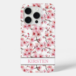 Cherry Blossoms Sakura Pattern Monogrammed iPhone 15 Pro Case