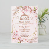Cherry Blossoms Sakura Pink Sweet 16 Rose Gold  Folie Uitnodiging (Staand Voorkant)