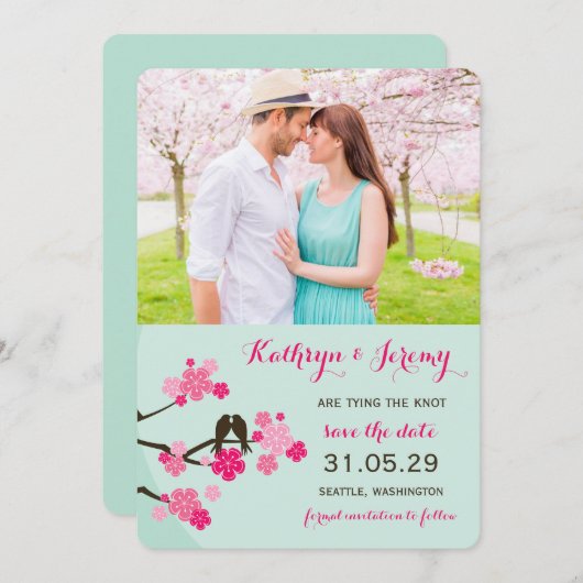 Cherry Blossoms Sakura Tortelduifjes Save The Date (Voorkant / Achterkant)