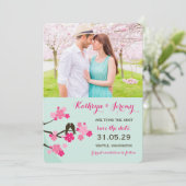 Cherry Blossoms Sakura Tortelduifjes Save The Date (Staand voorkant)