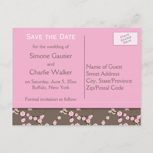 Cherry Blossoms Save the Date Briefkaart (Achterkant)