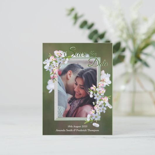 Cherry Blossoms Sla de datum op Aankondigingskaart (Staand voorkant)