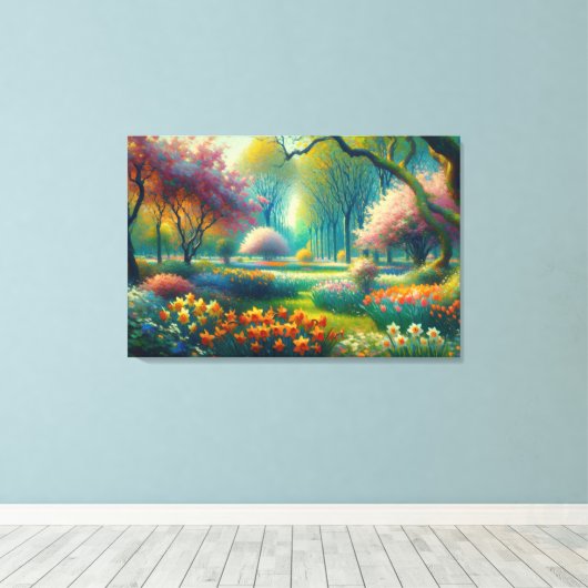 Cherry Blossoms Springtime Impressionist Abstract Canvas Afdruk (Insitu (Houten vloer))
