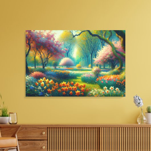 Cherry Blossoms Springtime Impressionist Abstract Canvas Afdruk (Insitu (Woonkamer))