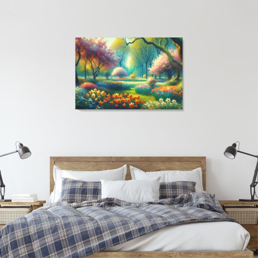 Cherry Blossoms Springtime Impressionist Abstract Canvas Afdruk (Insitu (Slaapkamer))