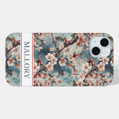 Cherry Blossoms Teal Sakura Print Monogrammed Case-Mate iPhone Case (Achterkant (horizontaal))
