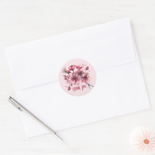 Cherry blossoms. Thank You. Ronde Sticker (Envelop)