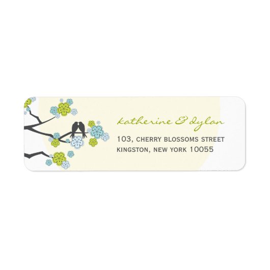 Cherry Blossoms Tortelduifjes Bruiloft Adresetiket Etiket (Voorkant)